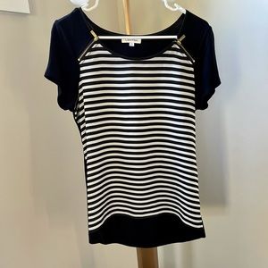 Calvin Klein Black and White Stripe Short Sleeve / Dolman Sleeve Top